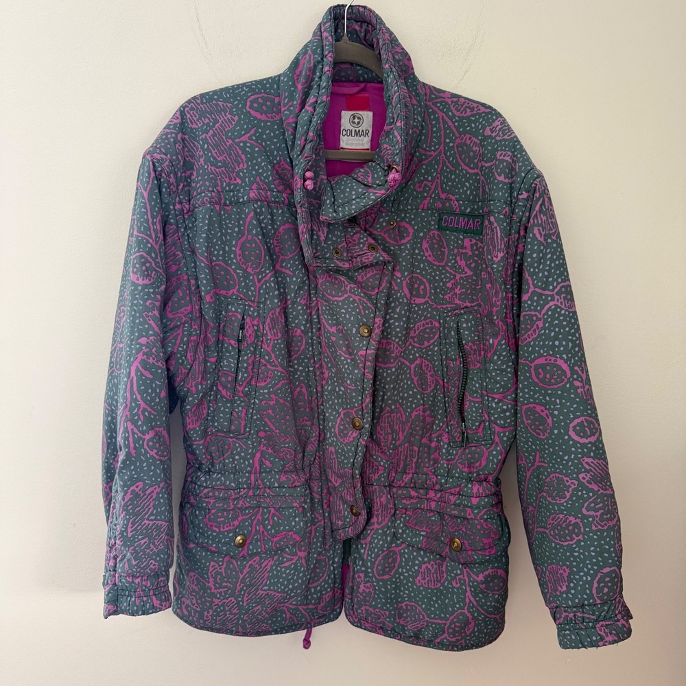Vintage Colmar Made in Italy Ski Jacket Pink Purple Grey Abstract Print Size 8